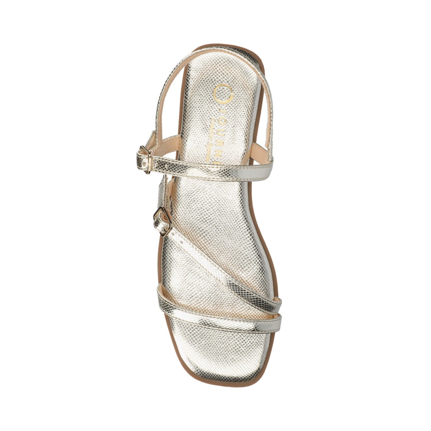 Journee BRIANNA ANKLE STRAP SANDALS - Champagne Lizard