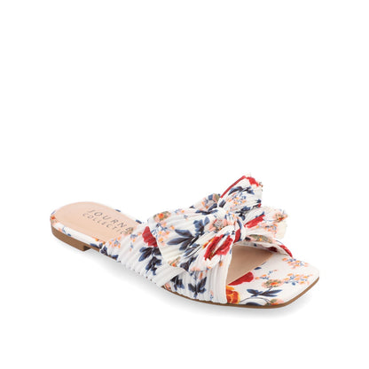 Journee SERLINA PLEATED SLIDE SANDALS IN FOIL - Dark Floral Fabric