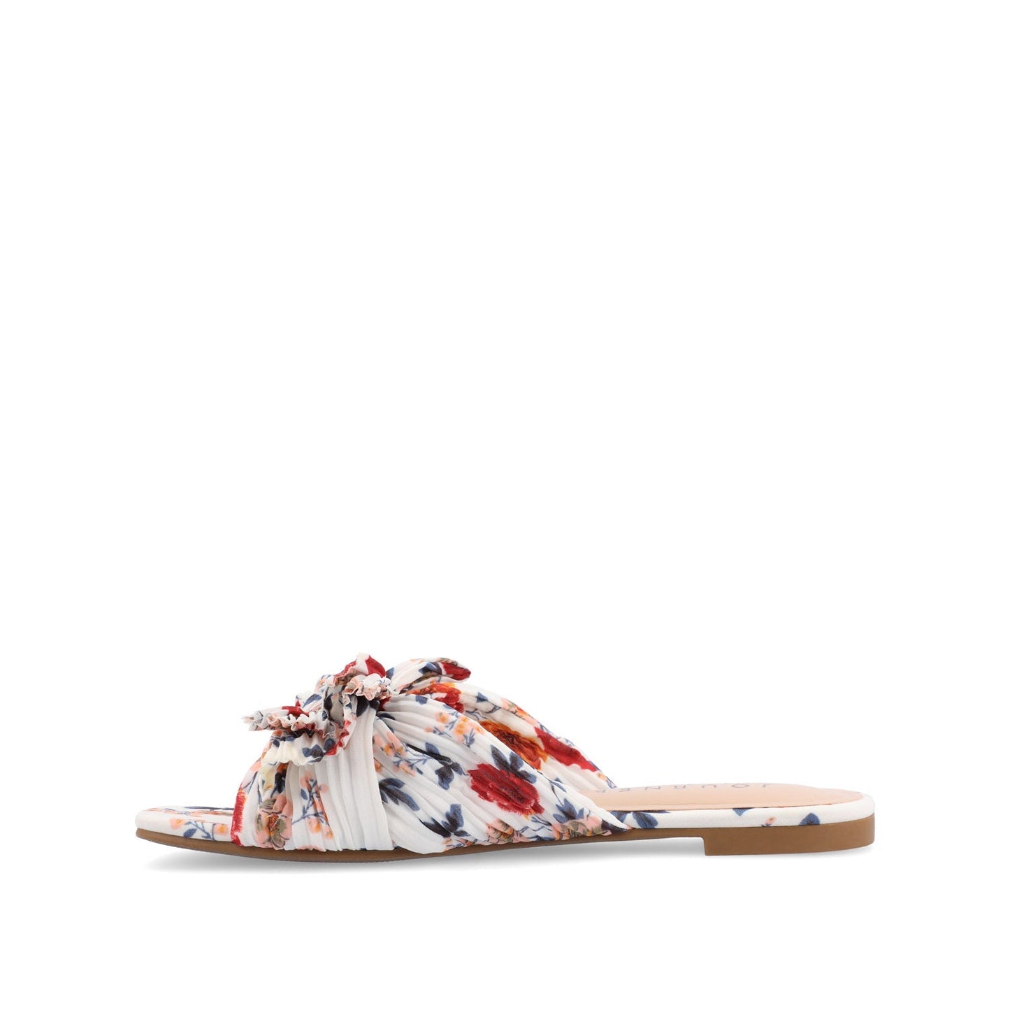 Journee SERLINA PLEATED SLIDE SANDALS IN FOIL - Dark Floral Fabric