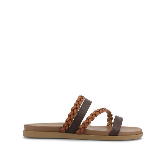 Journee COLETTE SLIDE SANDALS IN VEGAN LEATHER - Cognac