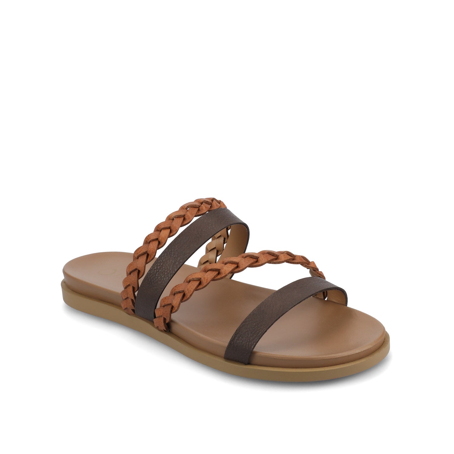 Journee COLETTE SLIDE SANDALS IN VEGAN LEATHER - Cognac