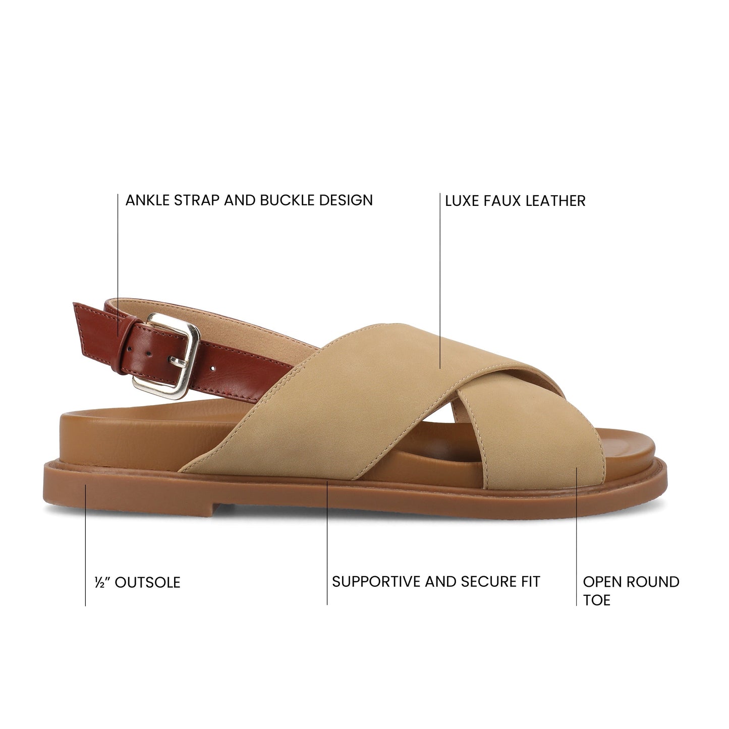 Journee MARINNA FLAT SANDALS - Taupe