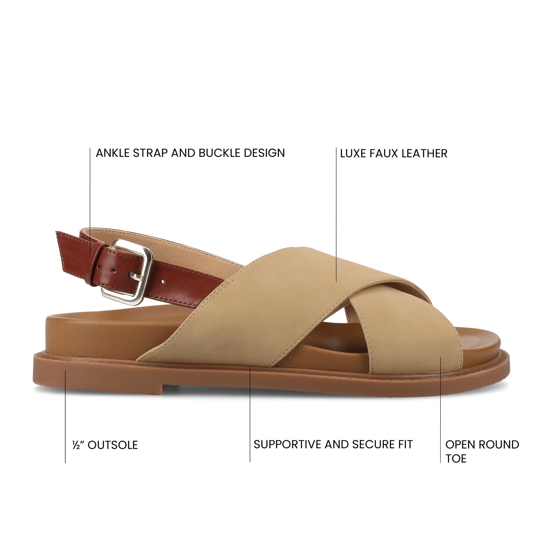 Journee MARINNA FLAT SANDALS - Taupe
