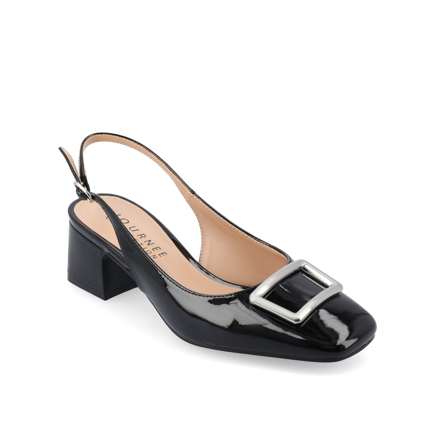 Journee EVERLEE SLINGBACK PUMP HEELS IN VEGAN LEATHER - Black