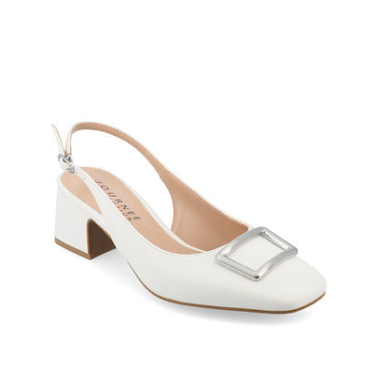 Journee EVERLEE SLINGBACK PUMP HEELS IN VEGAN LEATHER - White