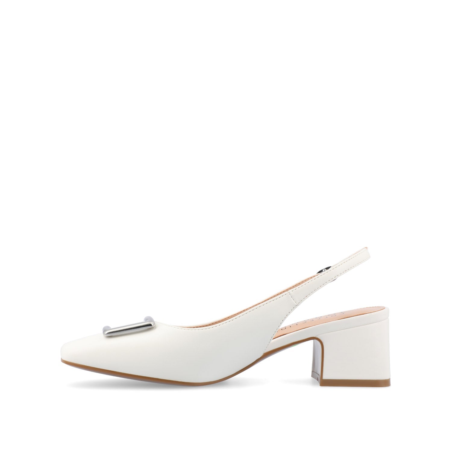 Journee EVERLEE SLINGBACK PUMP HEELS IN VEGAN LEATHER - White