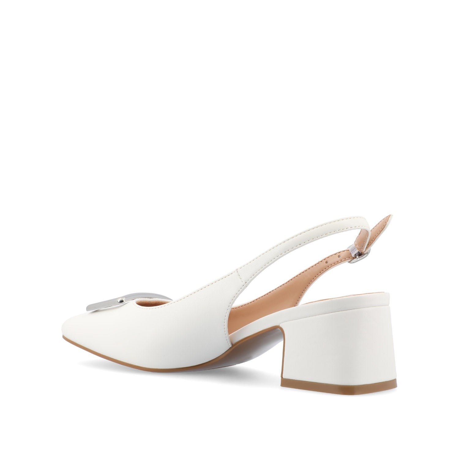 Journee EVERLEE SLINGBACK PUMP HEELS IN VEGAN LEATHER - White