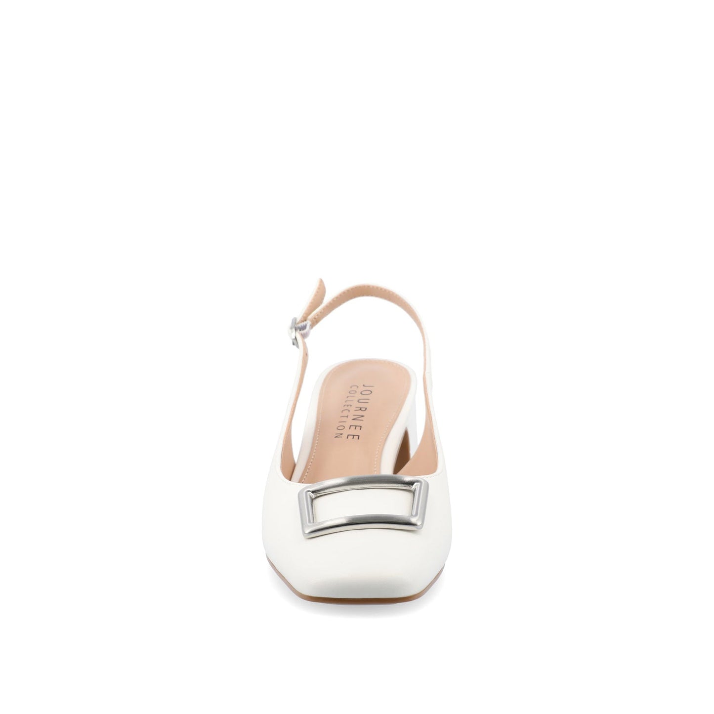 Journee EVERLEE SLINGBACK PUMP HEELS IN VEGAN LEATHER - White