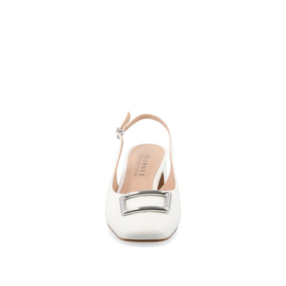 Journee EVERLEE SLINGBACK PUMP HEELS IN VEGAN LEATHER - White