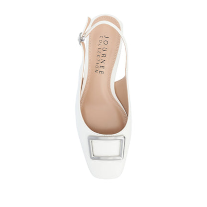 Journee EVERLEE SLINGBACK PUMP HEELS IN VEGAN LEATHER - White