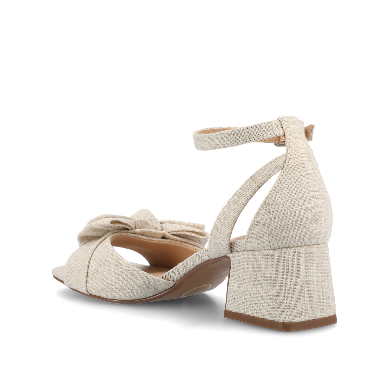 Journee ZEVI STRAPPY BLOCK HEELS IN FABRIC - Bone