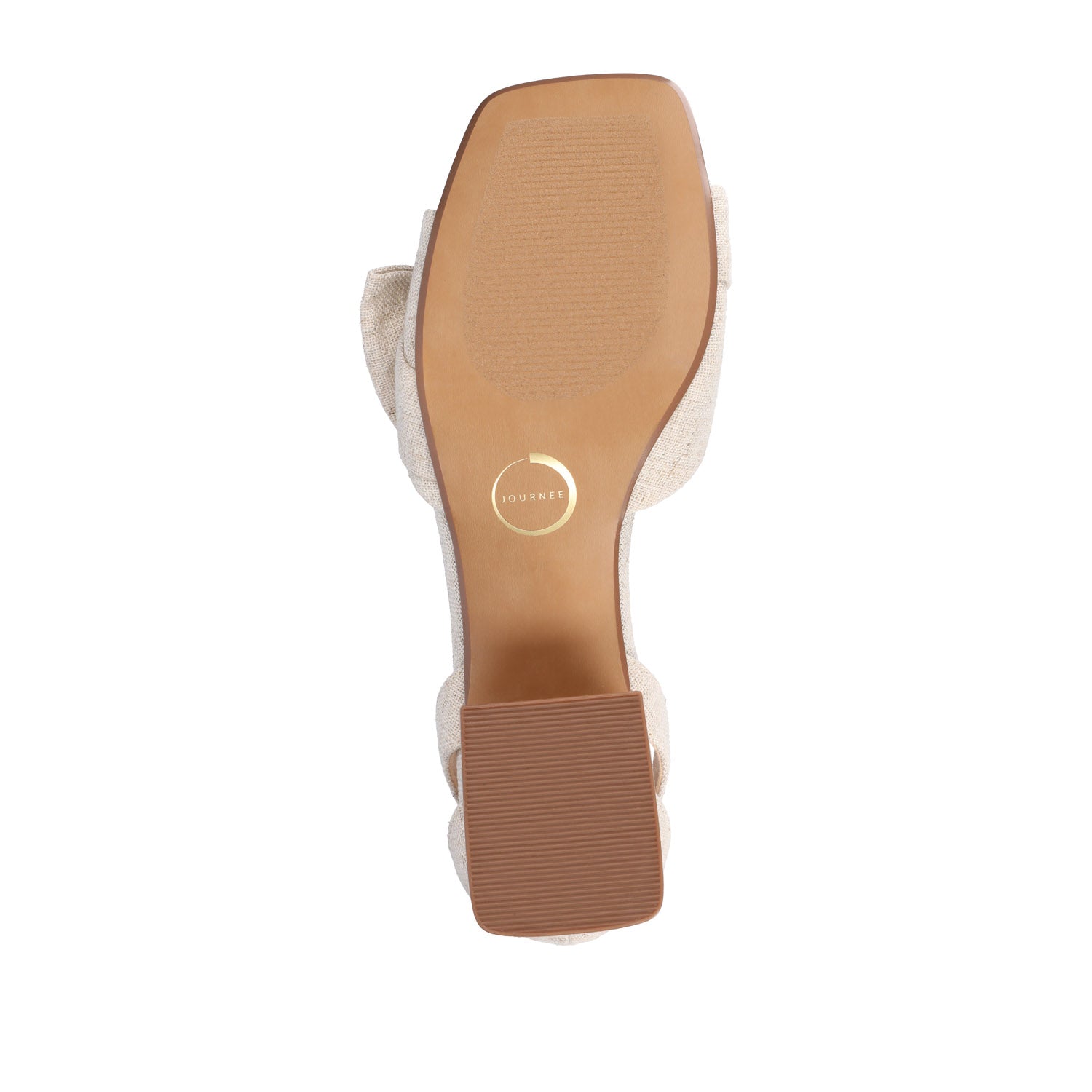 Journee ZEVI STRAPPY BLOCK HEELS IN FABRIC - Bone