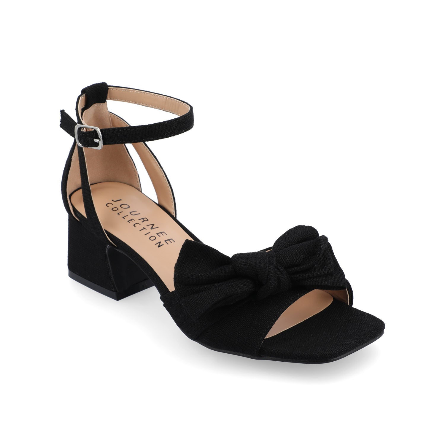 Journee ZEVI STRAPPY BLOCK HEELS IN FABRIC - Black Fabric