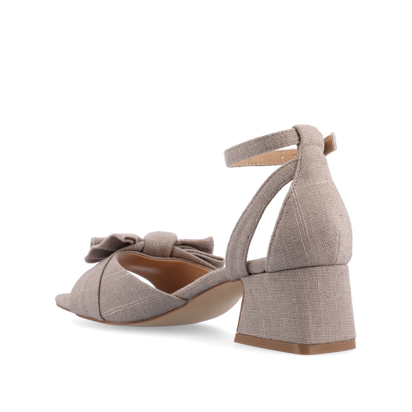 Journee ZEVI STRAPPY BLOCK HEELS IN FABRIC - Brown Fabric