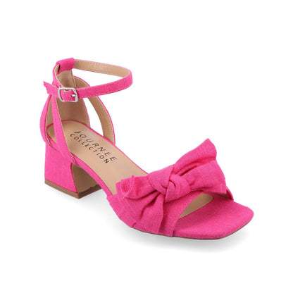 Journee ZEVI STRAPPY BLOCK HEELS IN FABRIC - Hot Pink