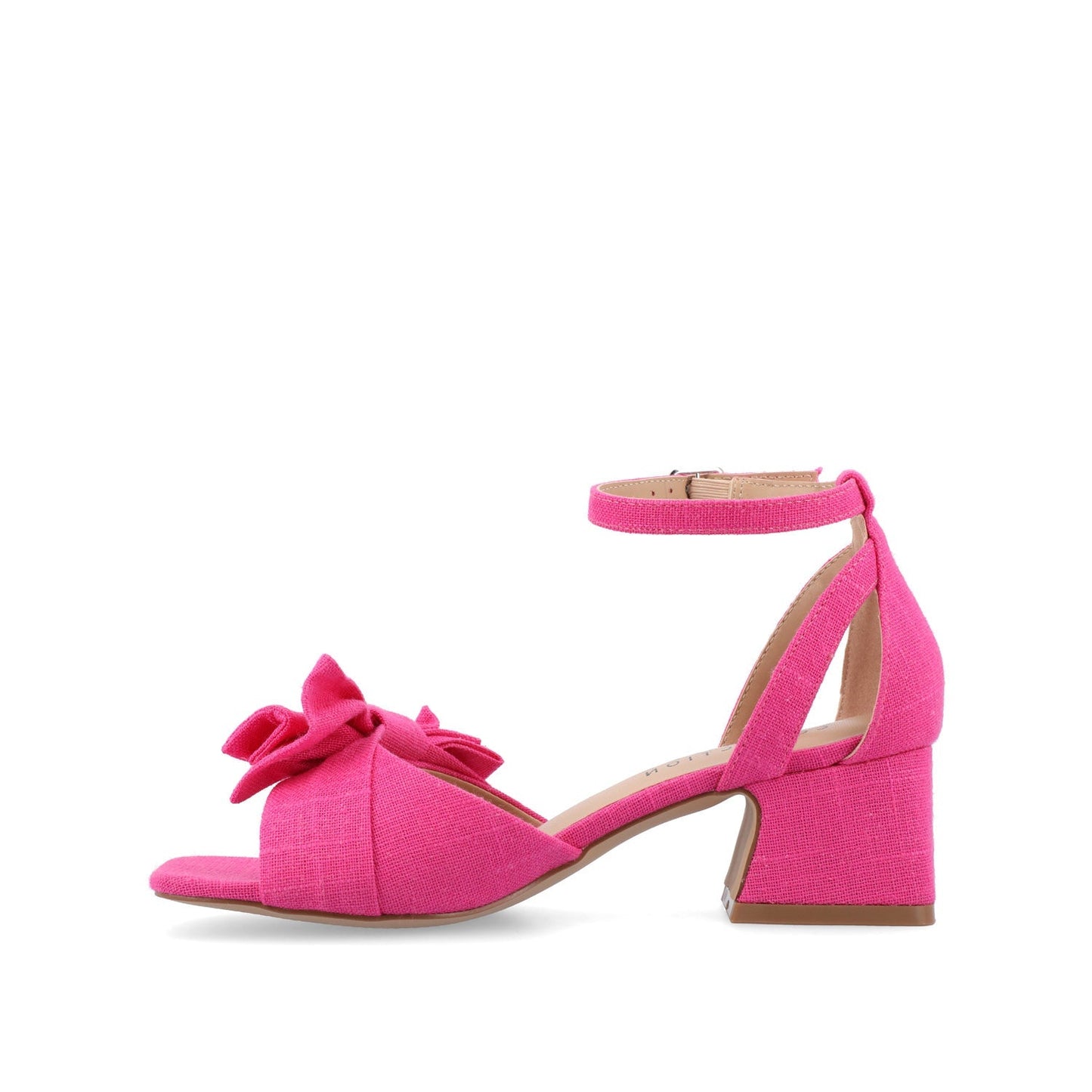 Journee ZEVI STRAPPY BLOCK HEELS IN FABRIC - Hot Pink