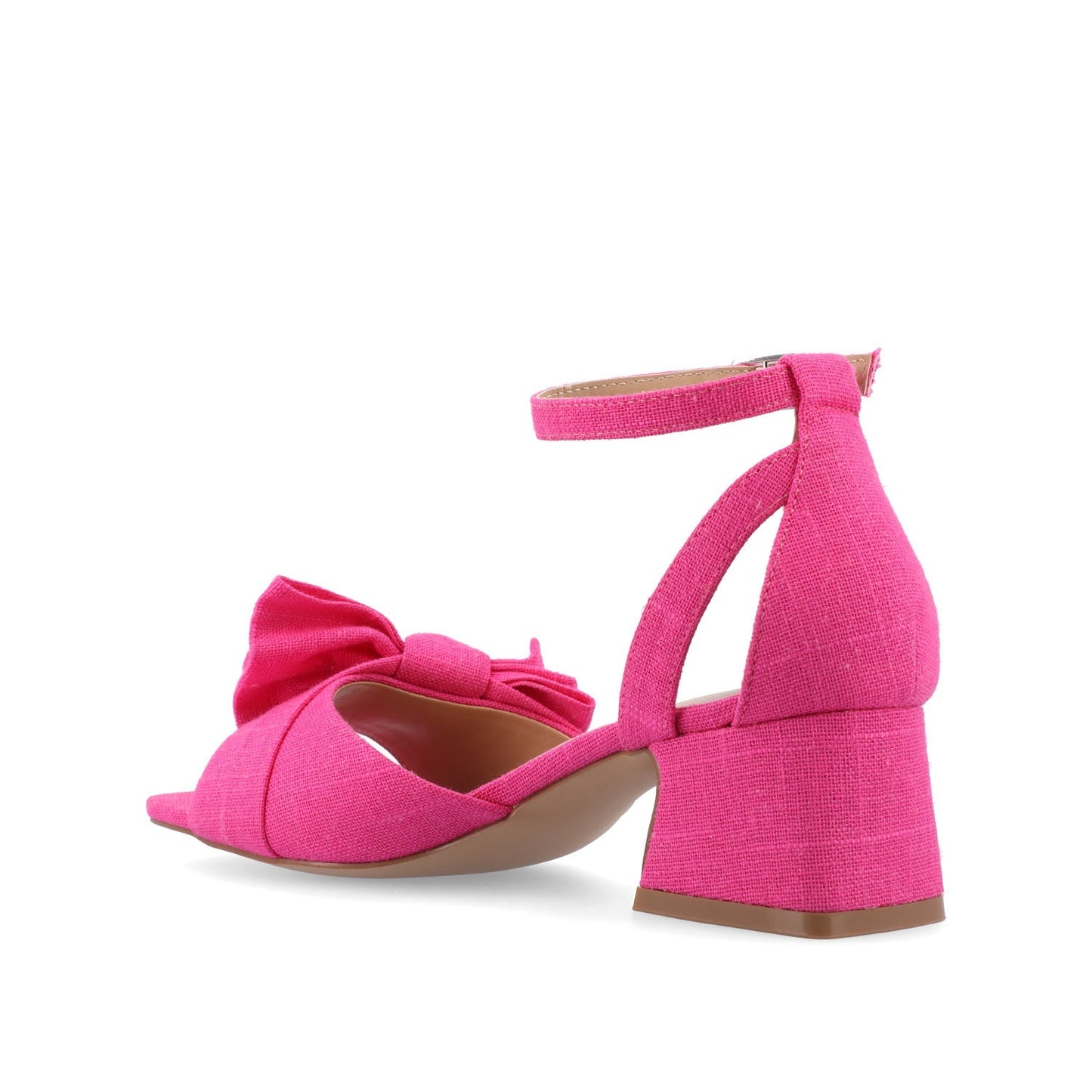 Journee ZEVI STRAPPY BLOCK HEELS IN FABRIC - Hot Pink