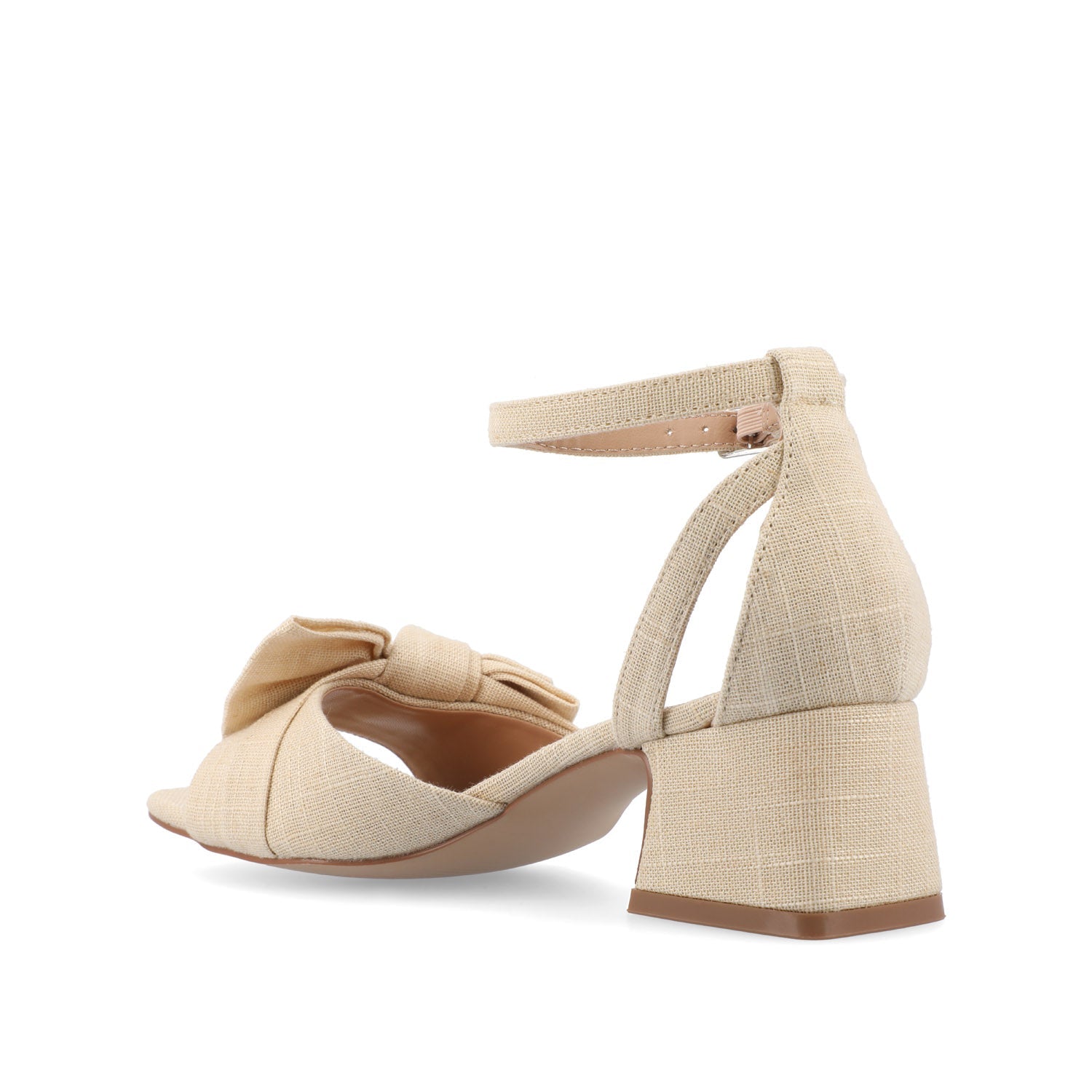 Journee ZEVI STRAPPY BLOCK HEELS IN FABRIC - Tan Beige Fabric