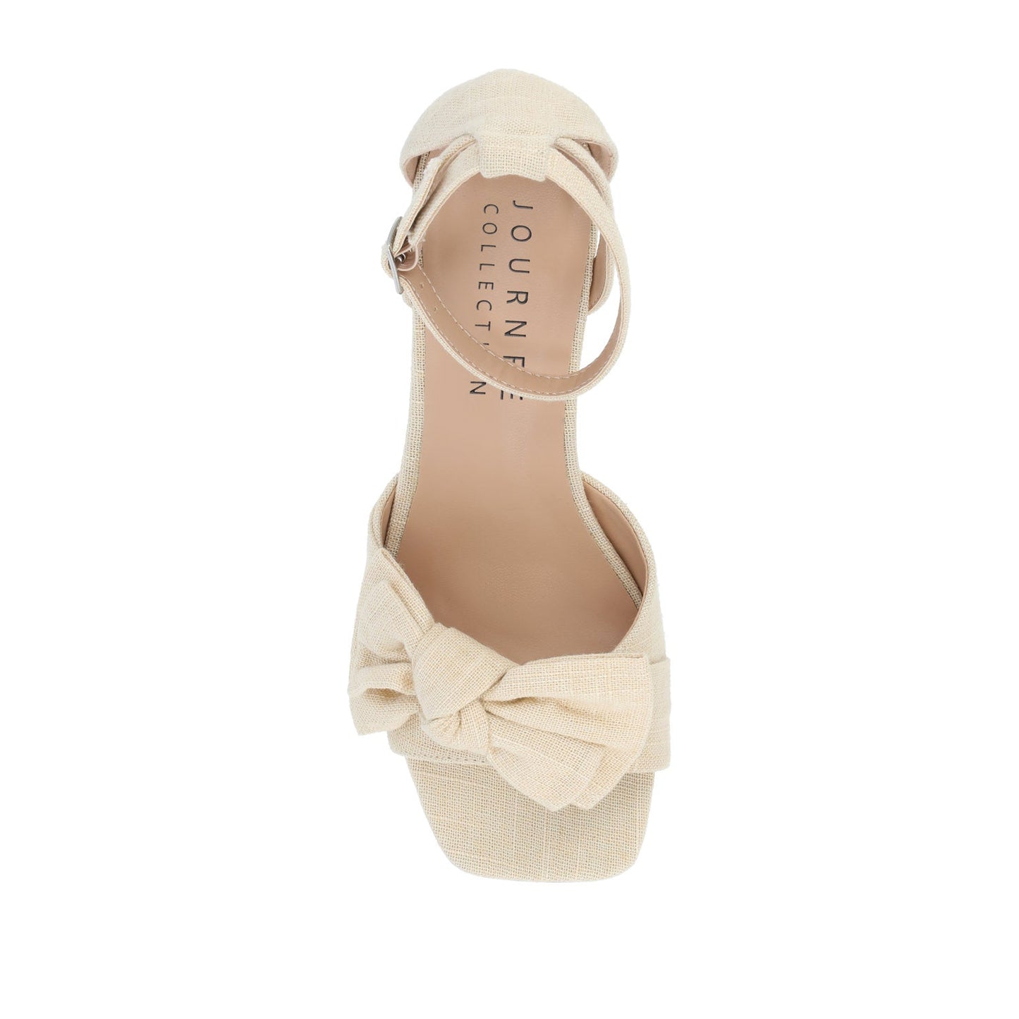 Journee ZEVI STRAPPY BLOCK HEELS IN FABRIC - Tan Beige Fabric