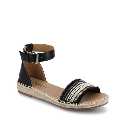 Journee TRISTEEN ESPADRILLE SANDALS IN FABRIC - Black/Beading