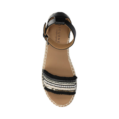 Journee TRISTEEN ESPADRILLE SANDALS IN FABRIC - Black/Beading