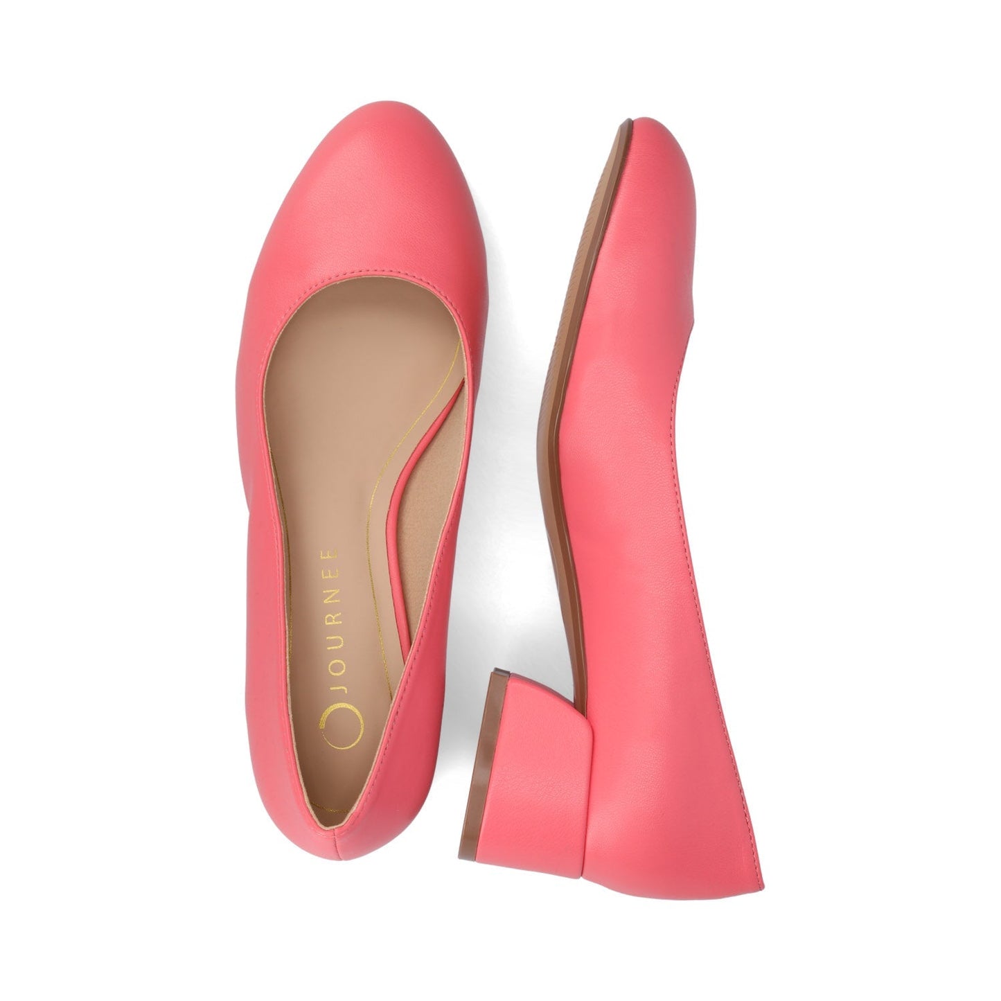 Journee SAAR II BLOCK HEEL PUMPS IN VEGAN LEATHER - Coral PU