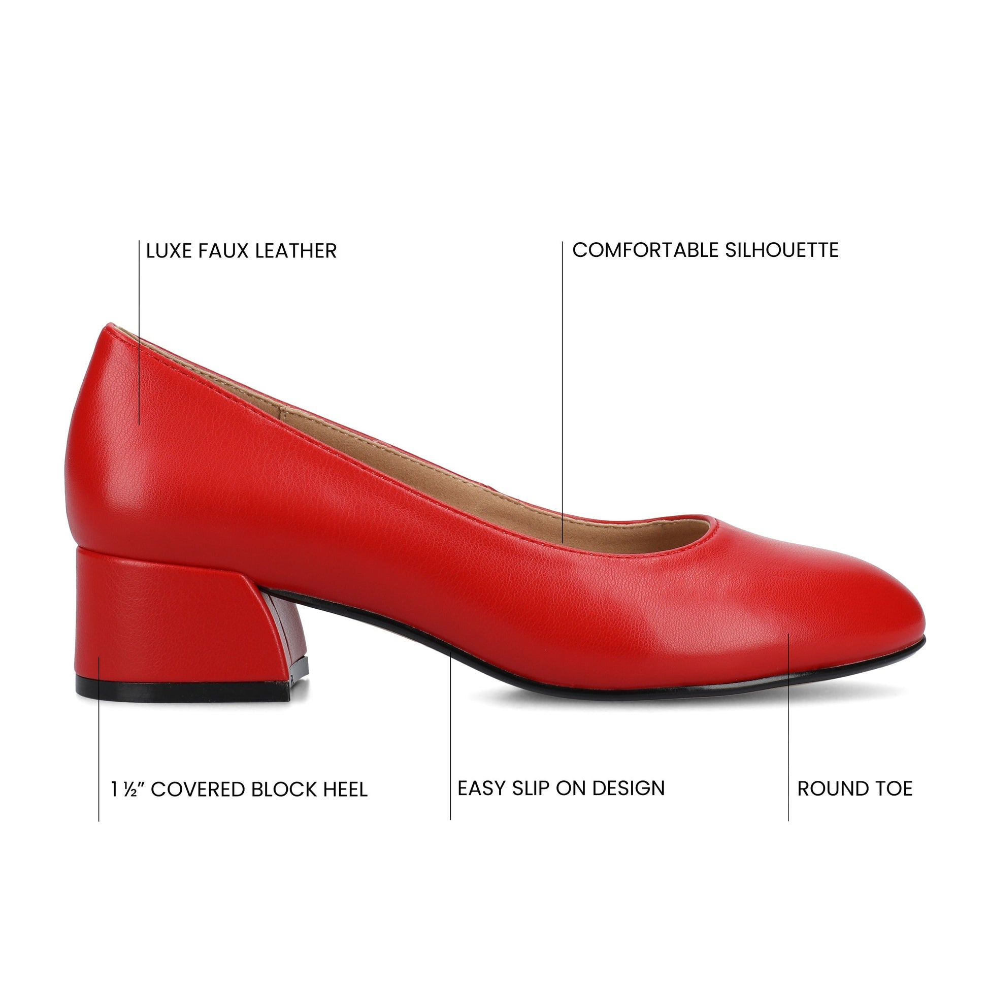 Journee SAAR II BLOCK HEEL PUMPS IN VEGAN LEATHER - Red PU