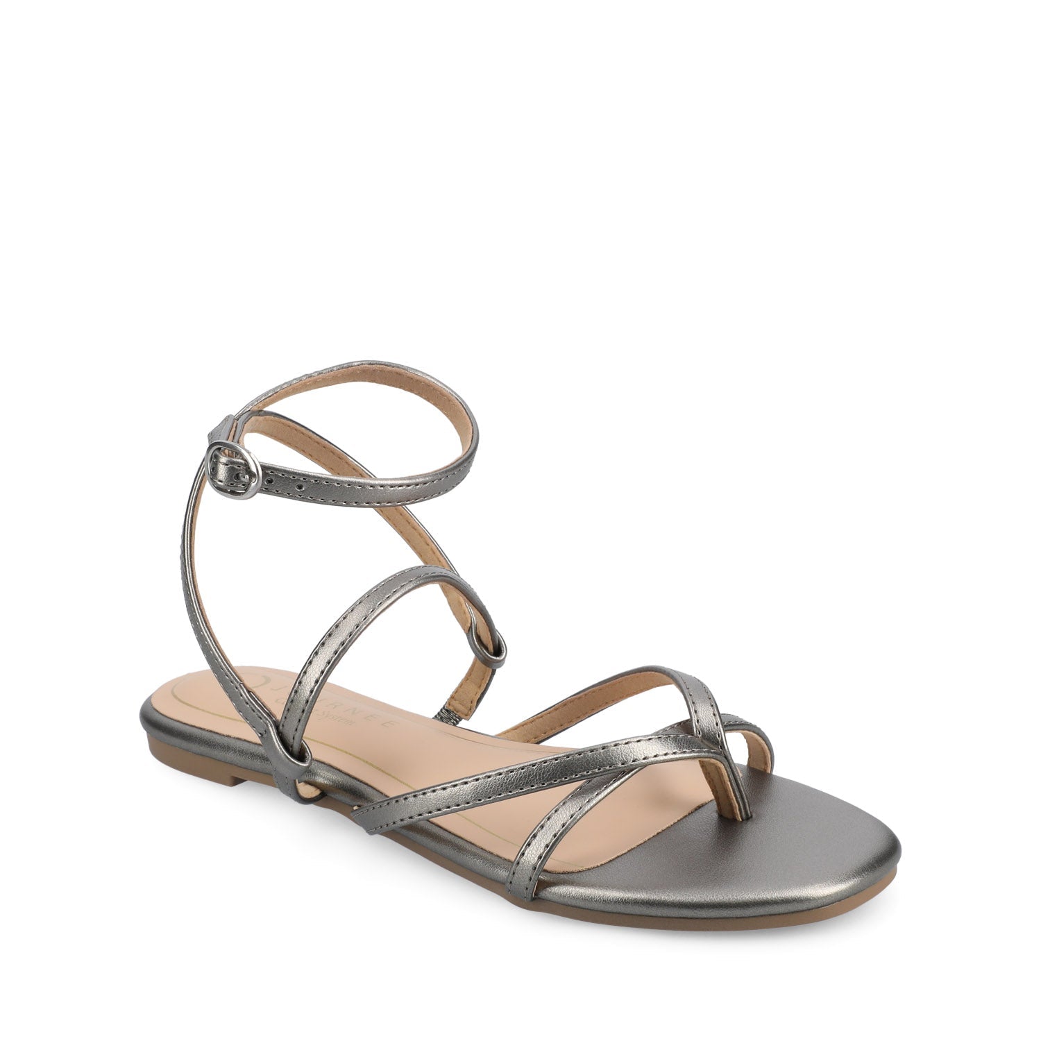 Journee SERISSA CRISSCROSS SANDAL IN VEGAN LEATHER - Pewter