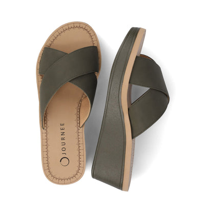 Journee Biara Platform Wedge Sandals - Olive