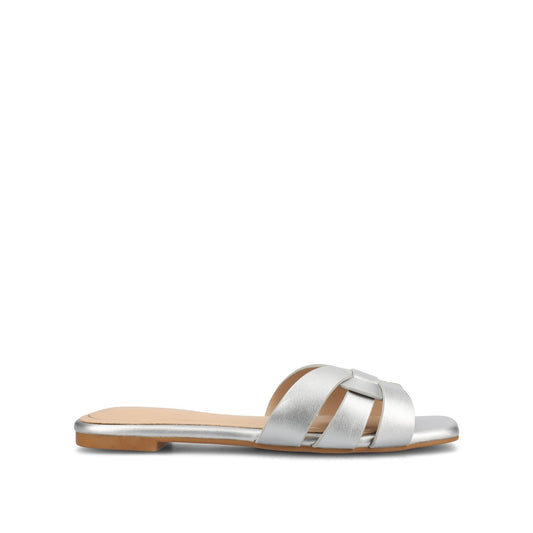 Journee ARRINA SLIDE SANDALS IN BASIC PATENT - Silver PU