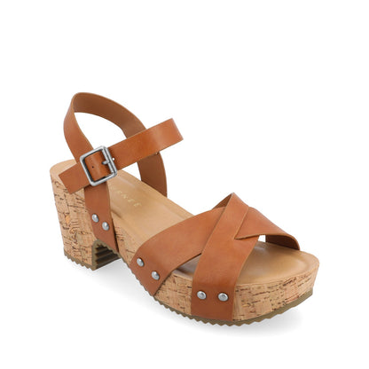 Journee VALENTINA HEELED SANDALS IN VEGAN LEATHER - Tan