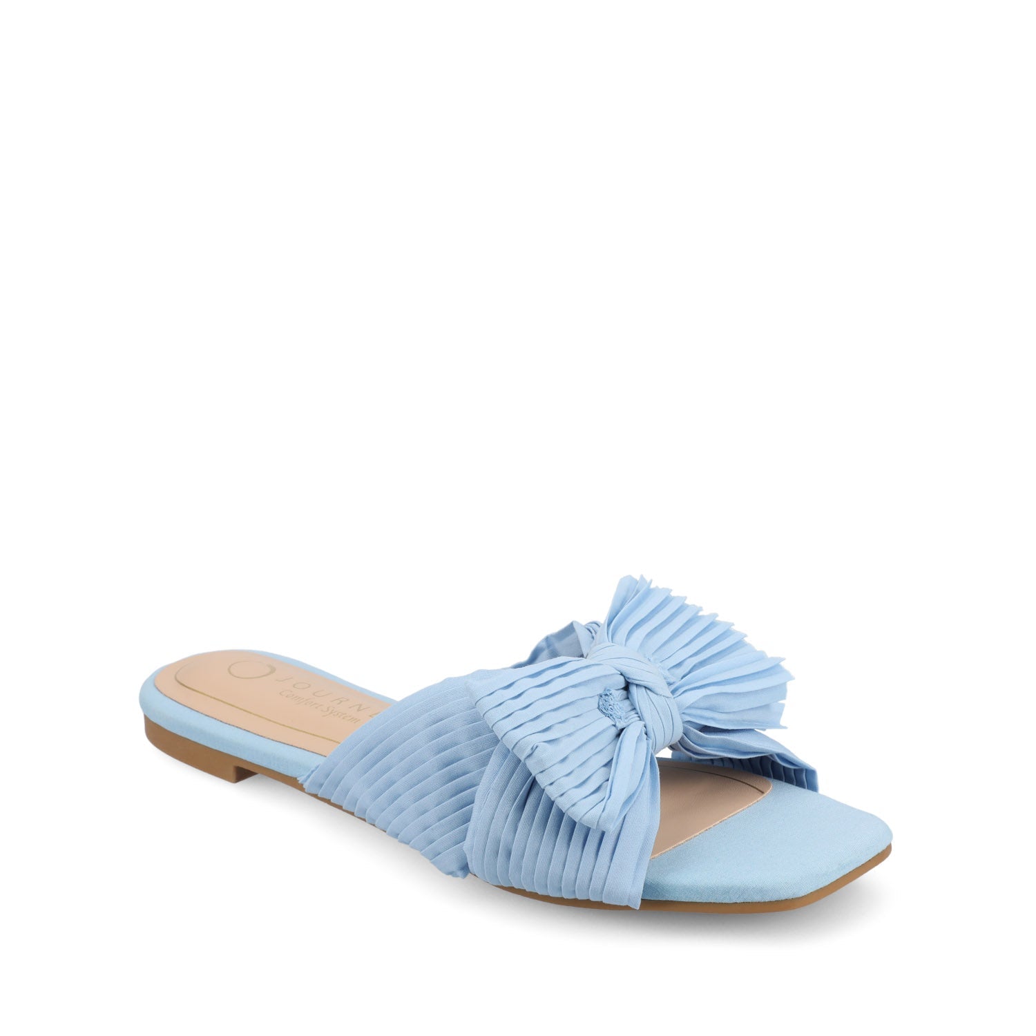 Journee SERLINA PLEATED SLIDE SANDALS IN FOIL - Light Blue
