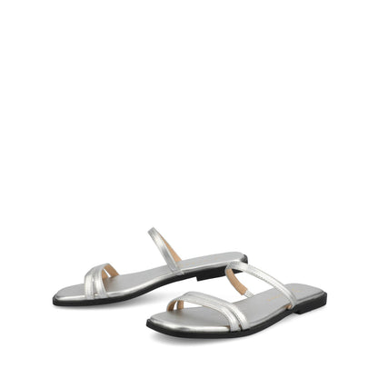 Journee BRISA SLIDE SANDALS IN VEGAN LEATHER - Silver PU