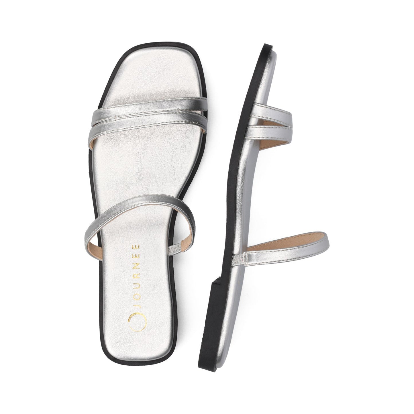 Journee BRISA SLIDE SANDALS IN VEGAN LEATHER - Silver PU
