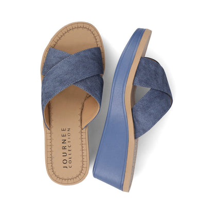 Journee Biara Platform Wedge Sandals - Denim