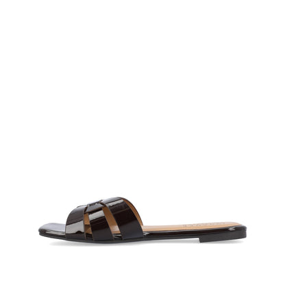 Journee ARRINA SLIDE SANDALS IN BASIC PATENT - Brown Patent