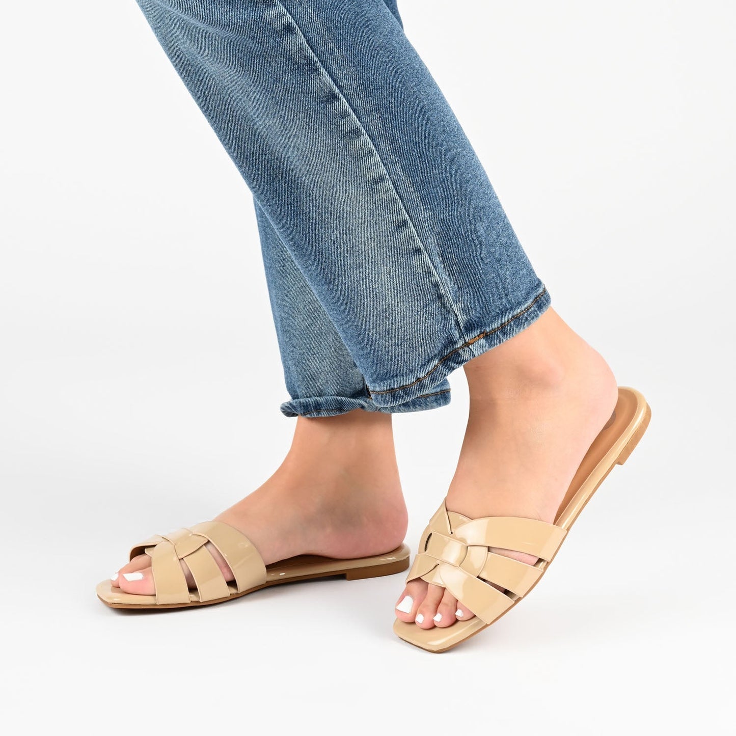 Journee ARRINA SLIDE SANDALS IN BASIC PATENT - Nude Patent