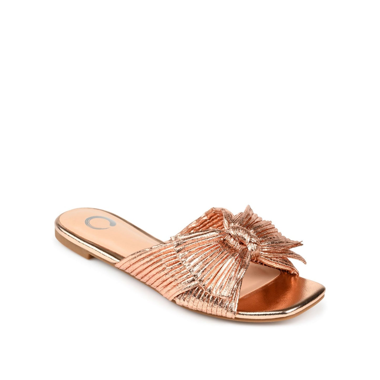 Journee SERLINA PLEATED SLIDE SANDALS IN FOIL - Rose Gold PU