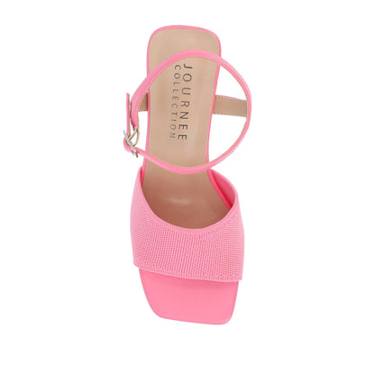 Journee EVYLINN STRAPPY HEELS IN KNIT FABRIC - Pink Knit