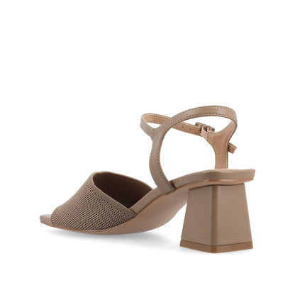 Journee EVYLINN STRAPPY HEELS IN KNIT FABRIC - Taupe Knit