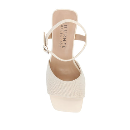 Journee EVYLINN STRAPPY HEELS IN KNIT FABRIC - Beige Knit
