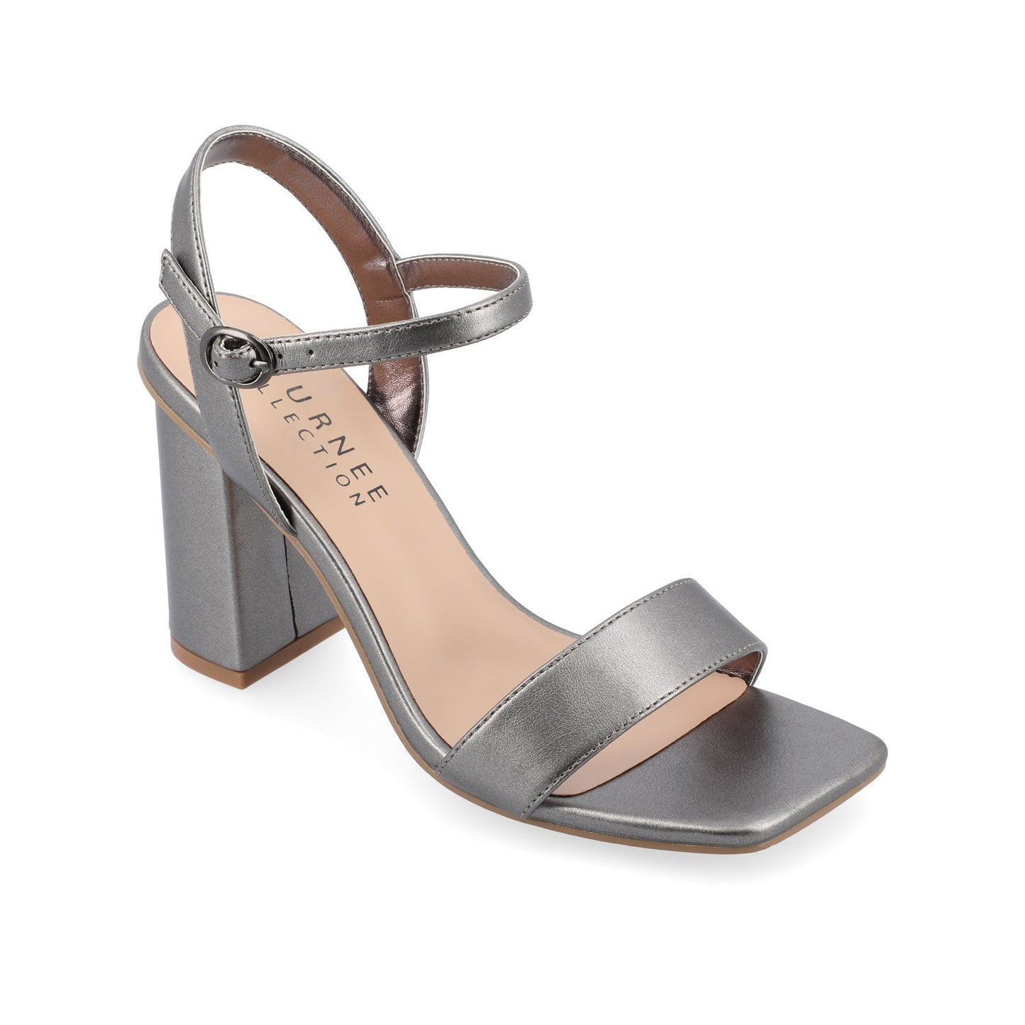 Journee TIVONA STRAPPY BLOCK HEELS IN VEGAN LEATHER - Pewter PU