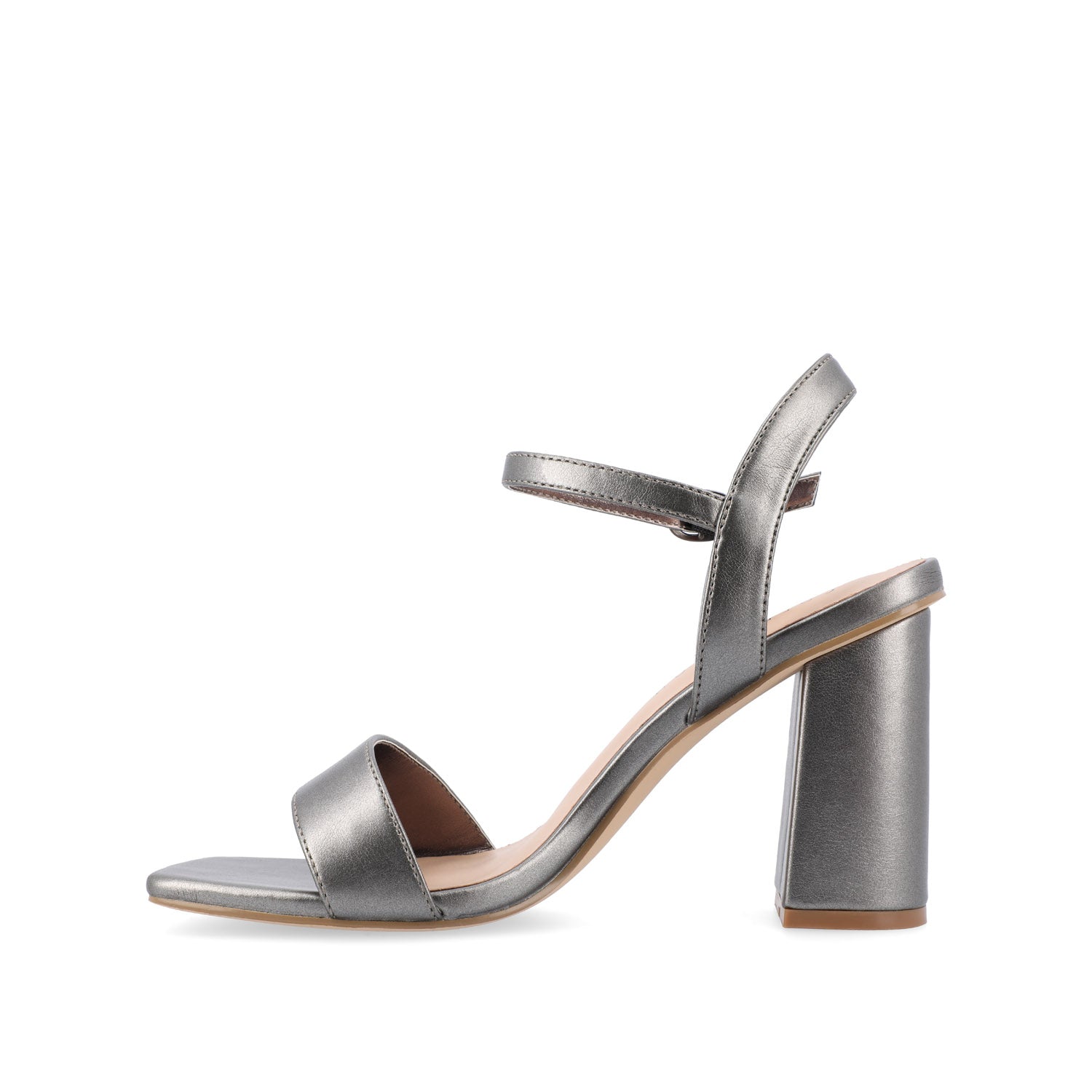 Journee TIVONA STRAPPY BLOCK HEELS IN VEGAN LEATHER - Pewter PU