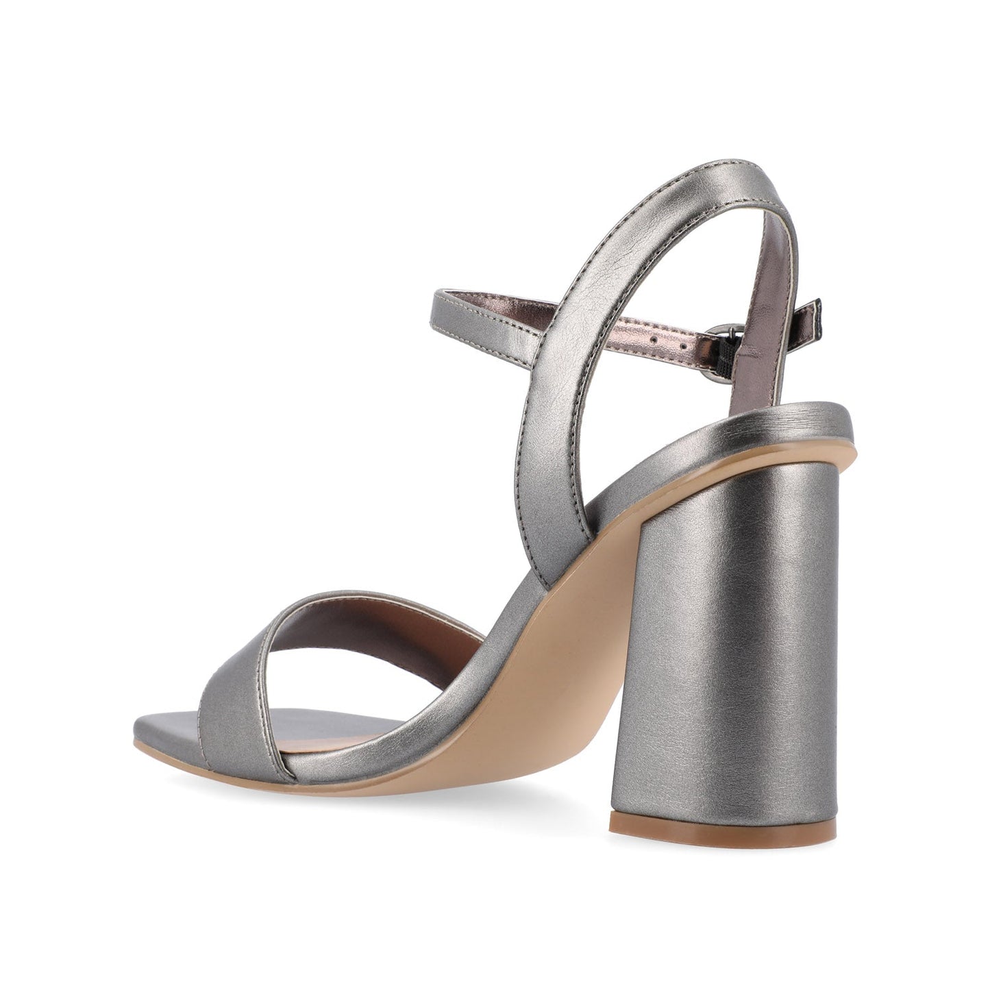 Journee TIVONA STRAPPY BLOCK HEELS IN VEGAN LEATHER - Pewter PU