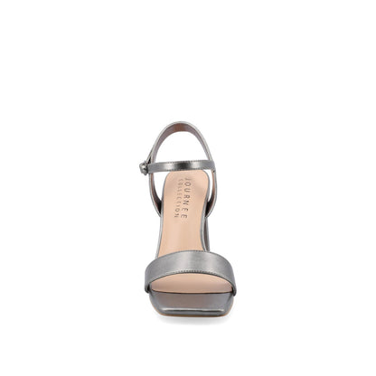 Journee TIVONA STRAPPY BLOCK HEELS IN VEGAN LEATHER - Pewter PU