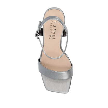 Journee TIVONA STRAPPY BLOCK HEELS IN VEGAN LEATHER - Pewter PU