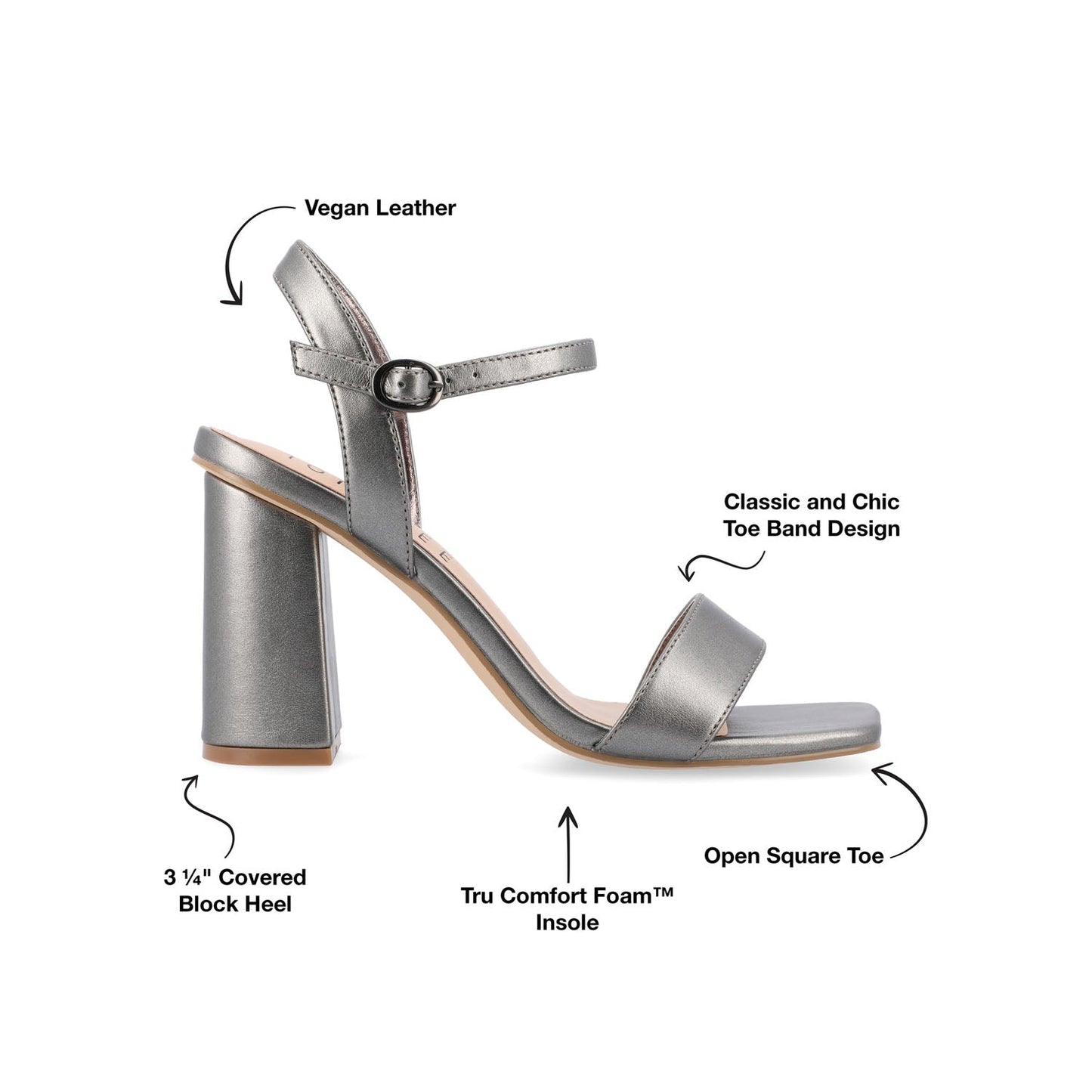 Journee TIVONA STRAPPY BLOCK HEELS IN VEGAN LEATHER - Pewter PU