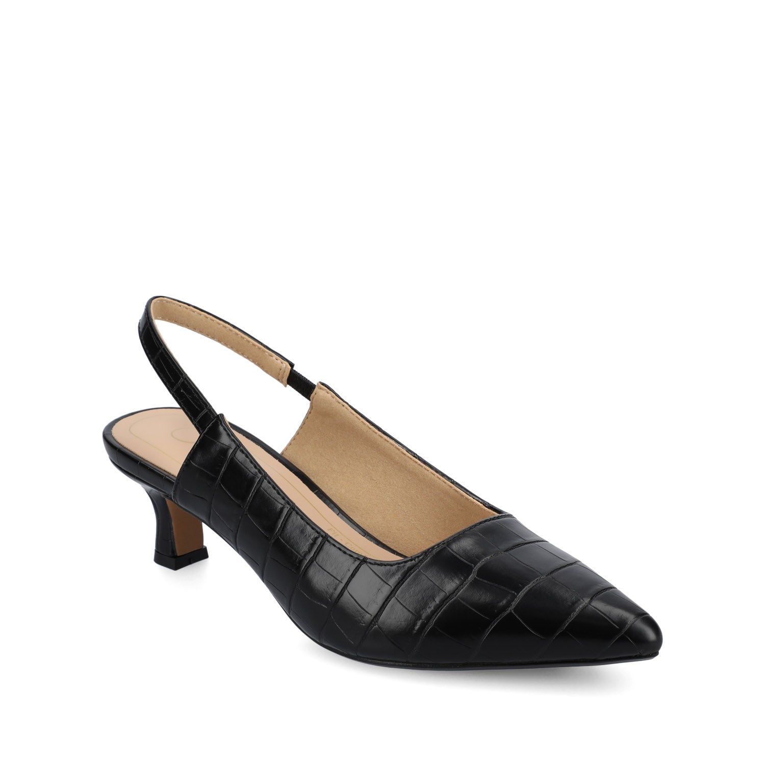 Journee PAULINA SLINGBACK KITTEN HEELS IN PATENT - Croco Black