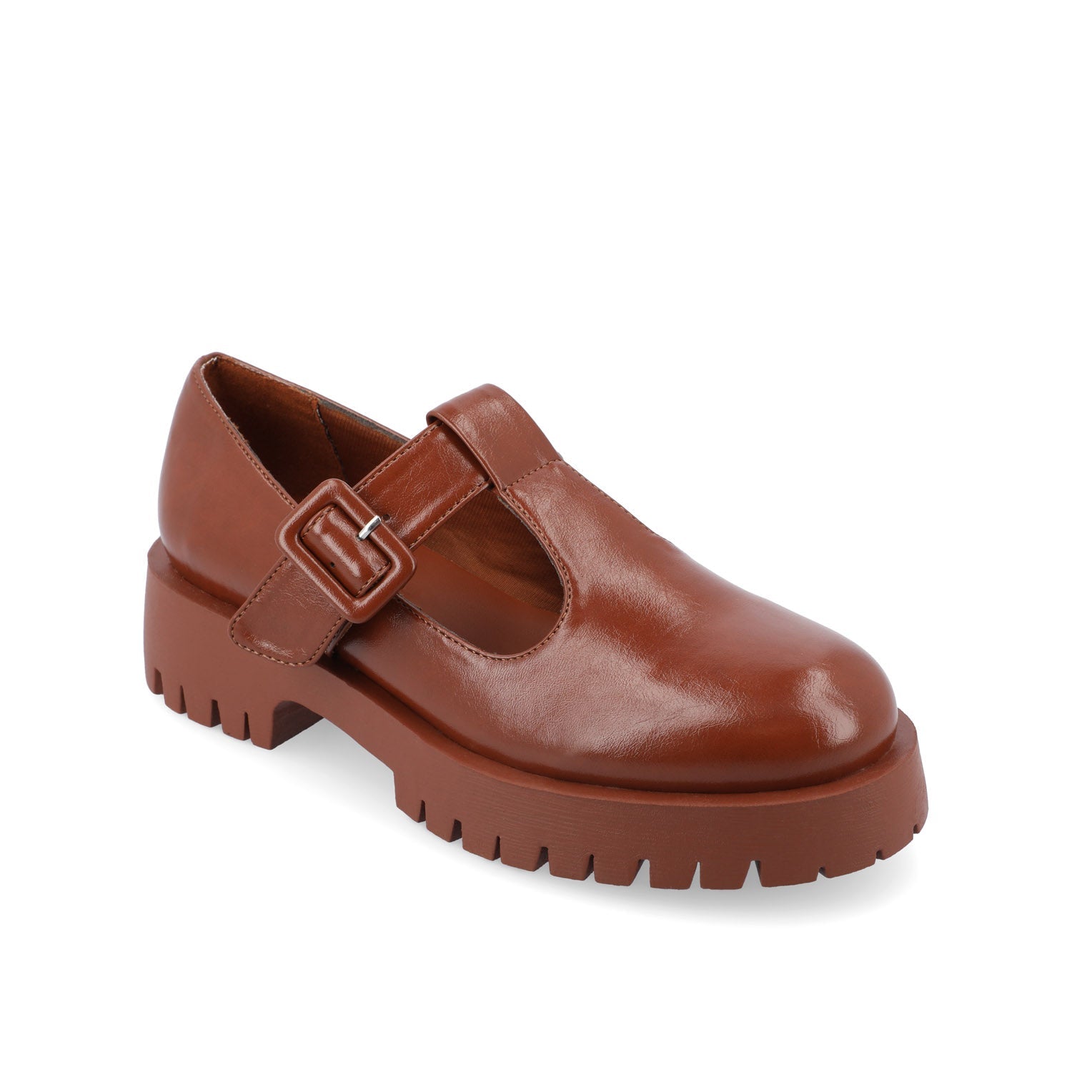 Journee SUVI MARY JANE FLATS IN VEGAN LEATHER - Brown