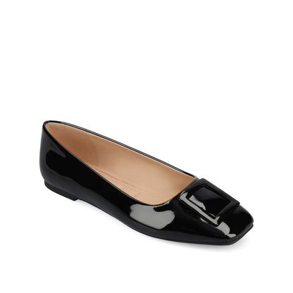 Journee ZIMIA SQUARE TOE FLATS IN VEGAN LEATHER - Patent/Black